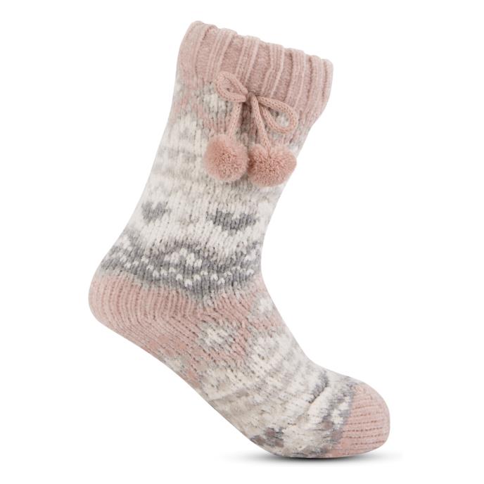 totes toasties® Ladies Fair Isle Chenille Slipper Socks Pink Fairisle Extra Image 3